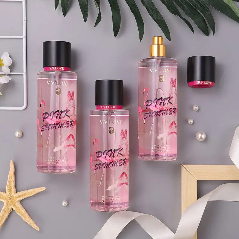 Showlu Fashion Flower and Fruit Goddess Fragrance Natural Spray perfume bottle with floral and fruity design.