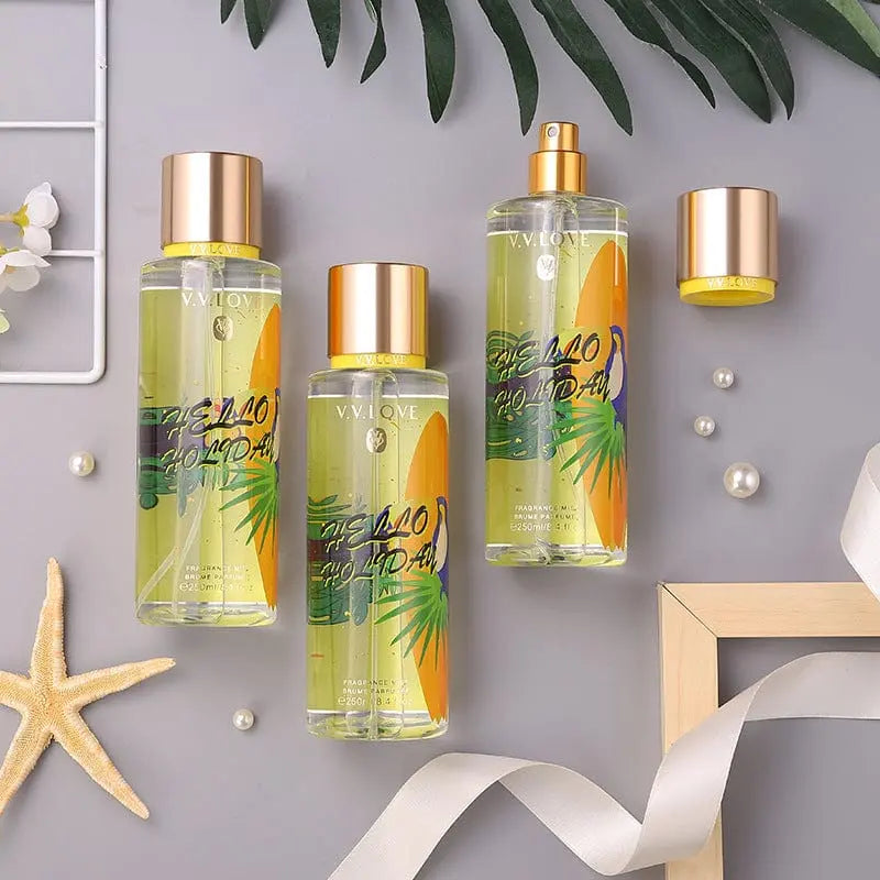 Showlu Fashion Flower and Fruit Goddess fragrance spray with fresh, natural floral and fruit notes in a sleek perfume bottle.