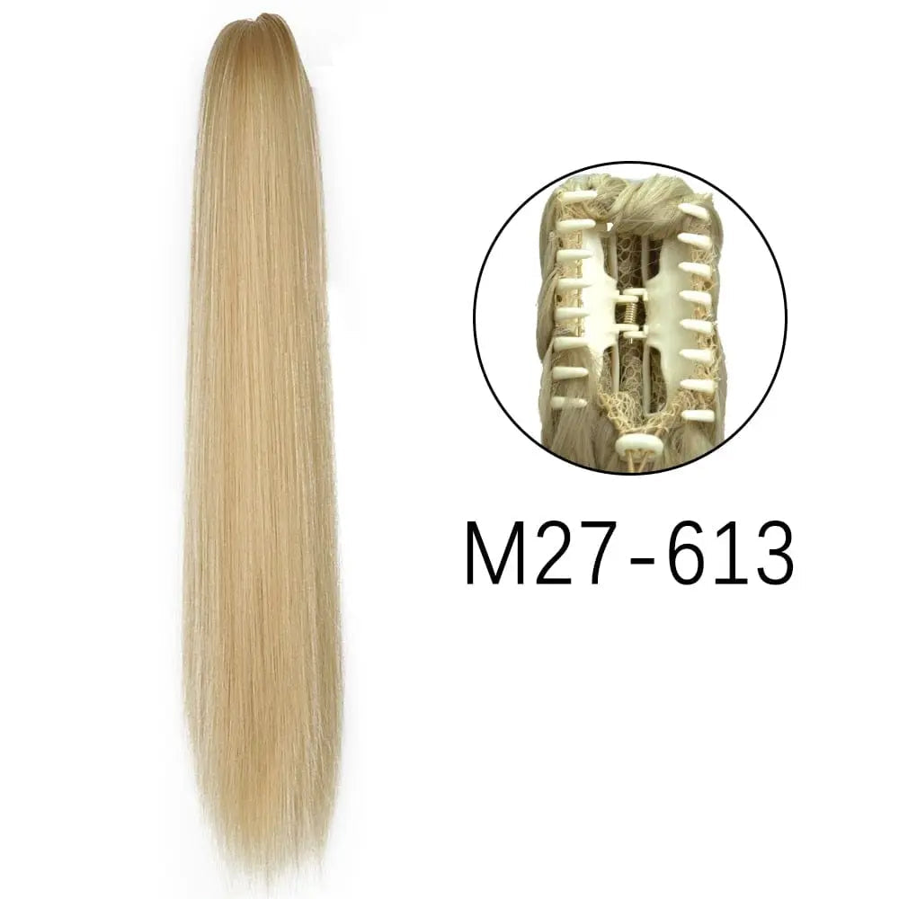 Showlu Fashion Store MERISIHAIR 24-inch long straight claw clip-in ponytail hair extensions, heat-resistant synthetic hair for women