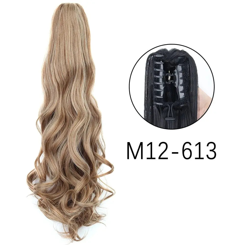 Showlu Fashion Store MERISIHAIR 24-inch long straight claw clip-in ponytail hair extensions, synthetic, heat-resistant, for women.