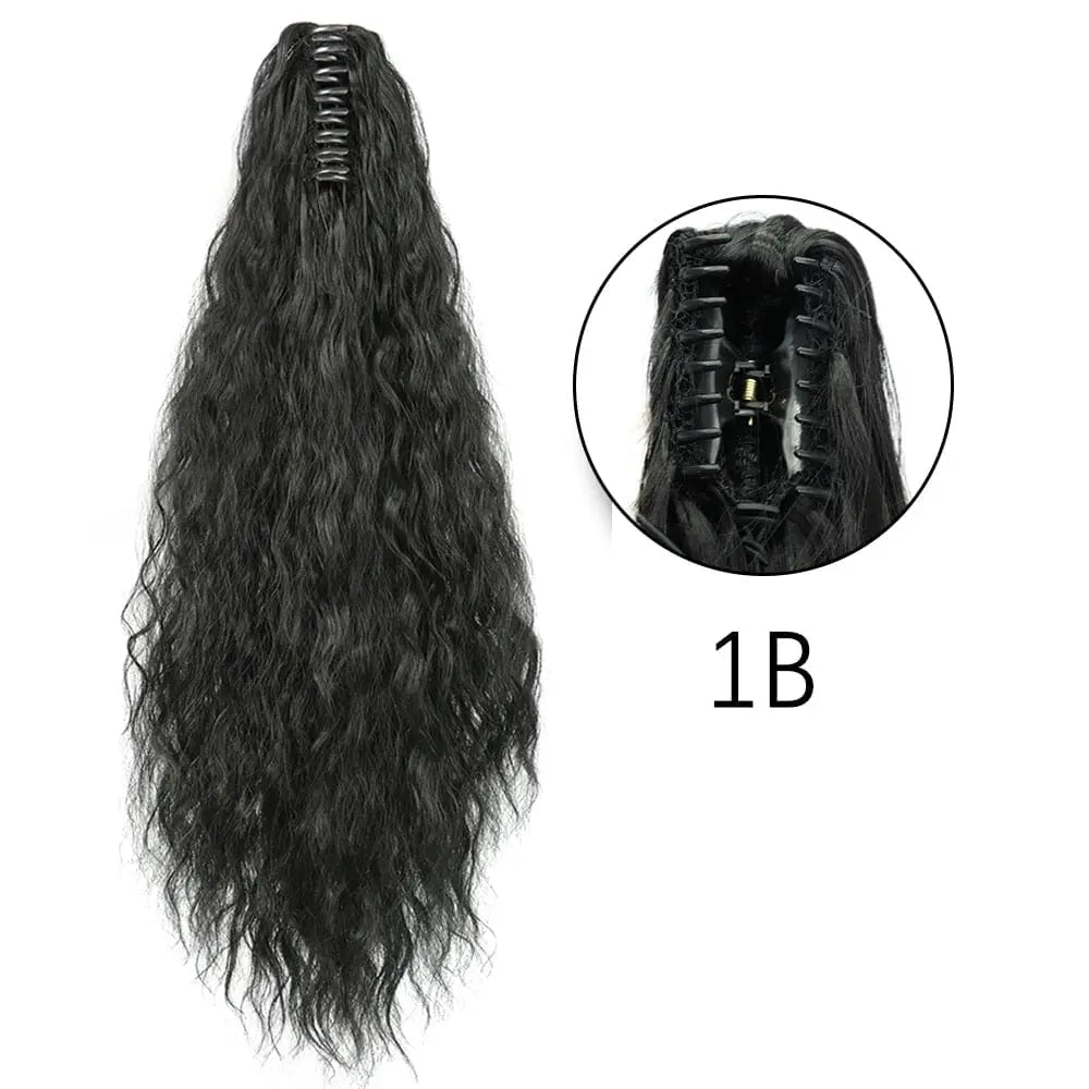 Showlu Fashion Store 24-inch long straight synthetic claw clip-in ponytail hair extensions, heat-resistant, for women’s daily or party wear.