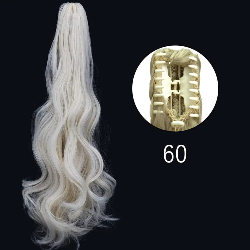 Long straight synthetic claw clip-in ponytail hair extensions in 24-inch, heat-resistant for women’s daily or party wear.