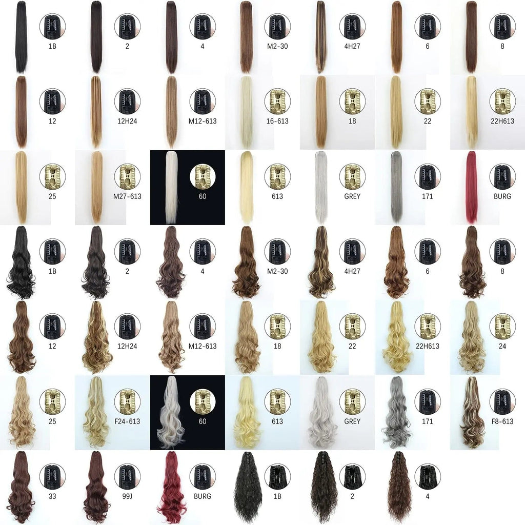 Showlu Fashion Store 24-inch long straight synthetic claw clip-in ponytail hair extensions for women, heat-resistant and easy to wear.