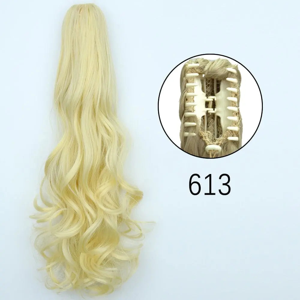 Showlu Fashion Store 24-inch straight synthetic claw clip-in ponytail hair extensions, heat-resistant, for everyday and party wear.