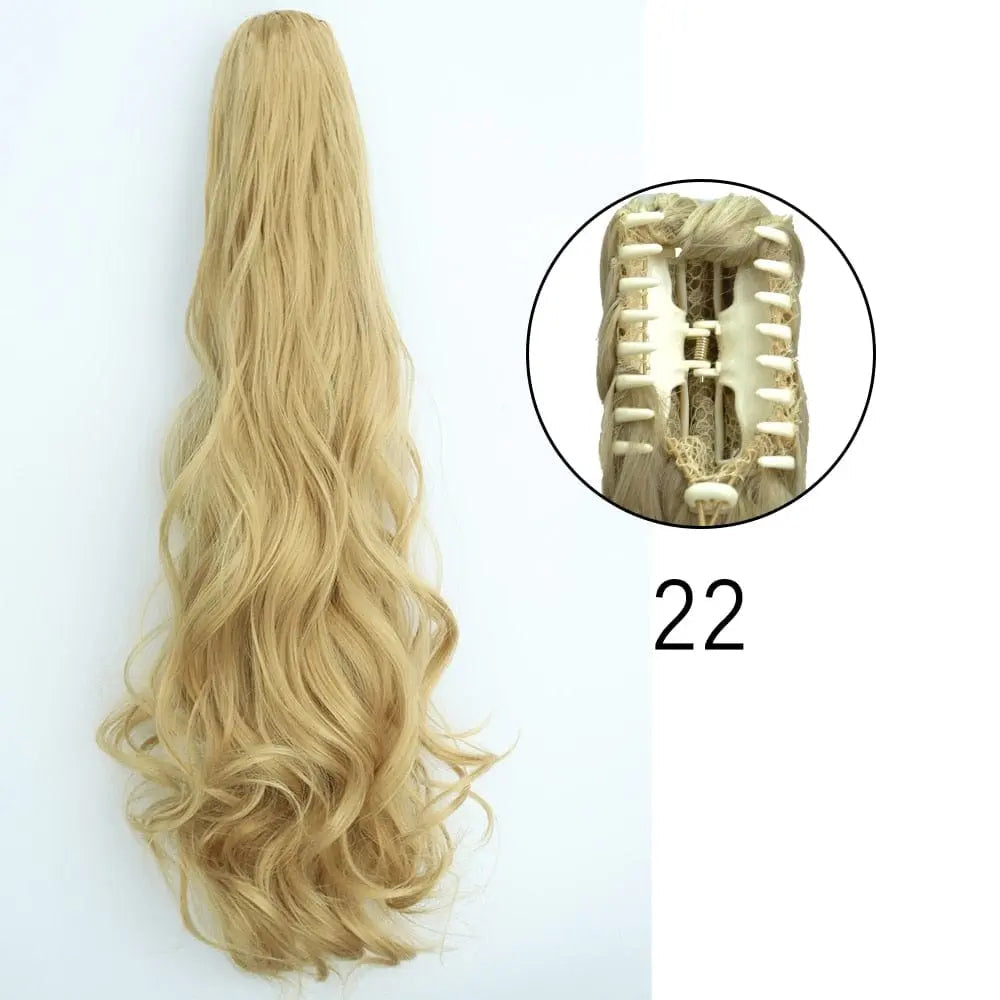 Showlu Fashion long straight claw clip-in ponytail hair extensions, 24-inch synthetic heat-resistant hairpiece for women.