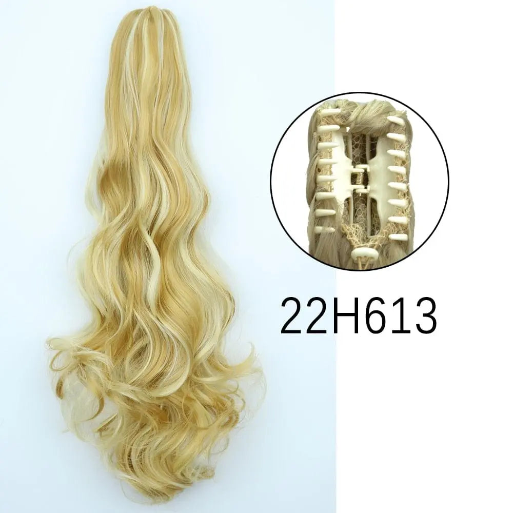 Showlu Fashion Store 24-inch long straight synthetic claw clip-in ponytail hair extensions, heat-resistant for daily and party wear.