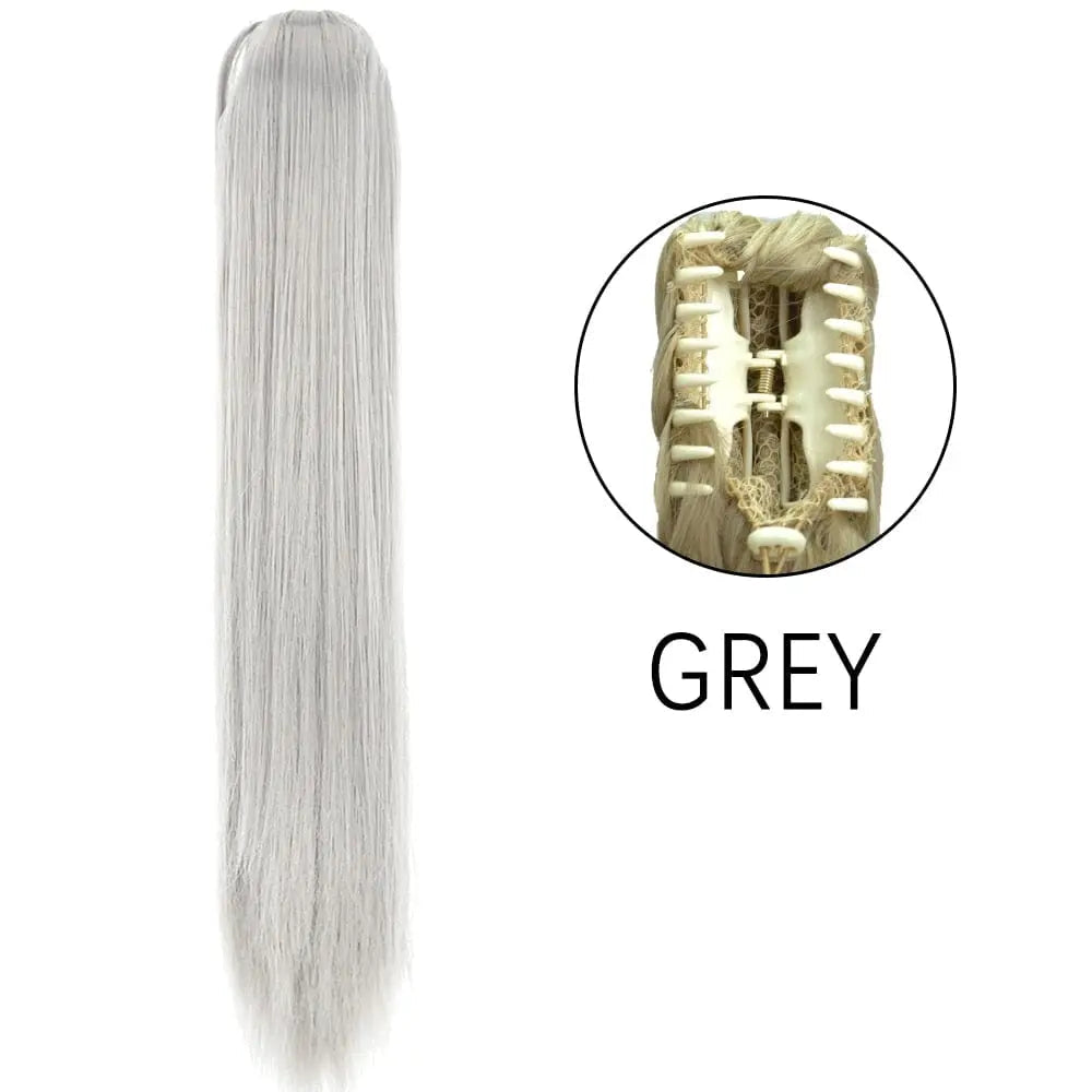 Showlu Fashion Store long straight synthetic claw clip-in ponytail extension, 24 inches, heat resistant, for women’s daily or party wear.