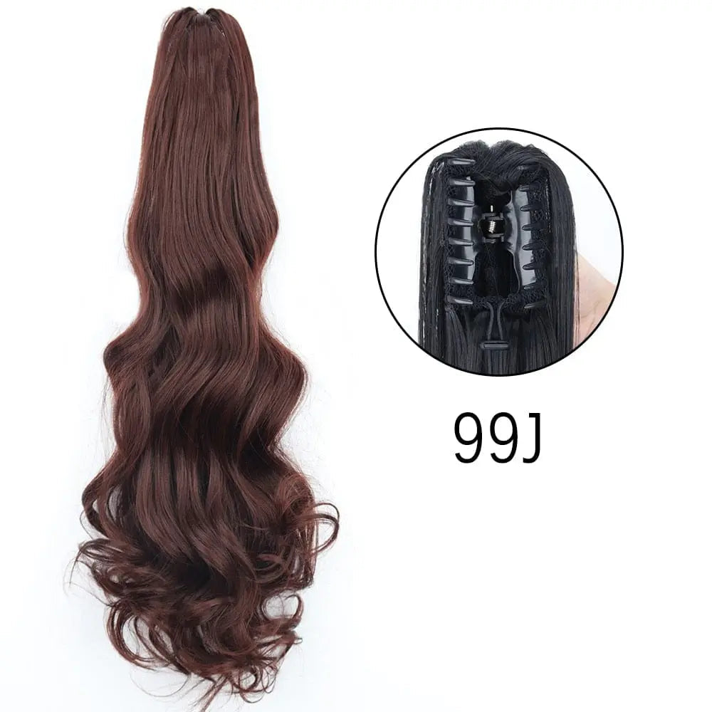 Showlu Fashion Store 24-inch straight synthetic claw clip-in ponytail hair extensions, heat-resistant, for women’s daily or party wear.