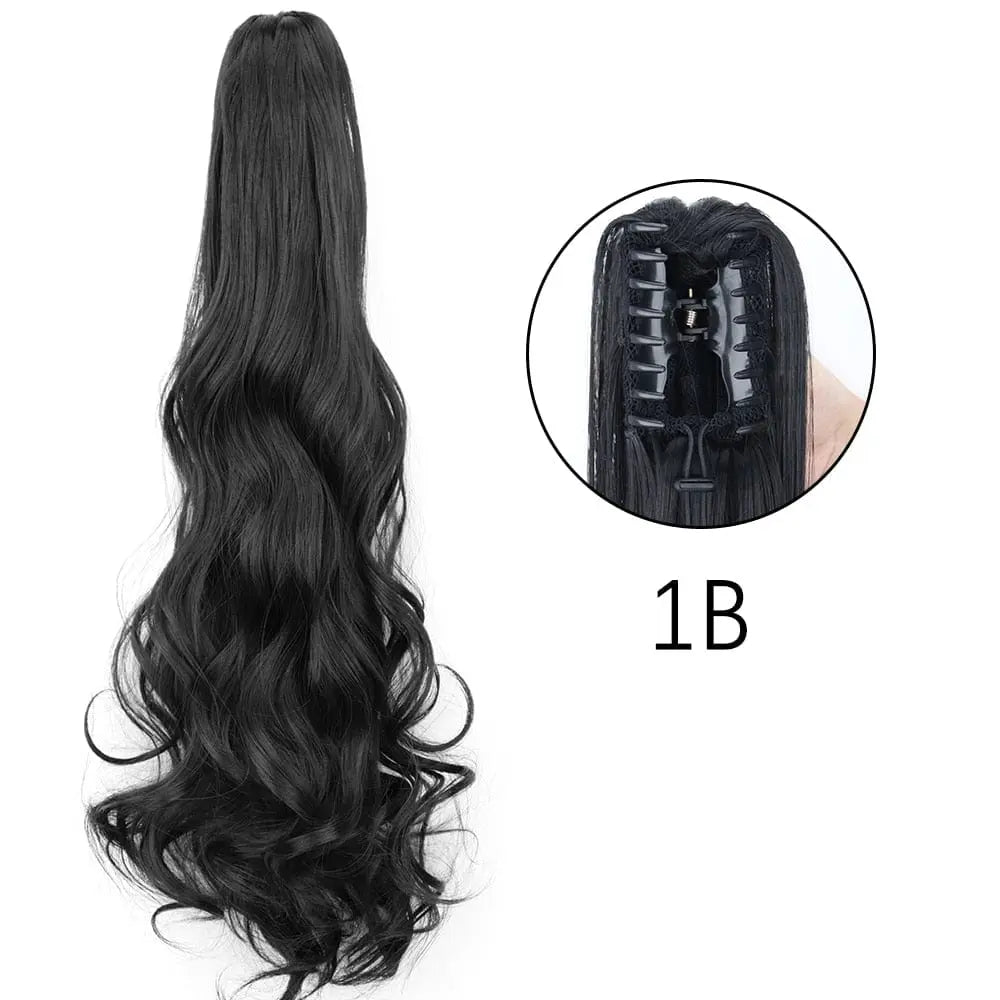 Showlu Fashion Store 24-inch straight claw clip-in ponytail hair extensions, synthetic, heat-resistant, long and sleek for women.