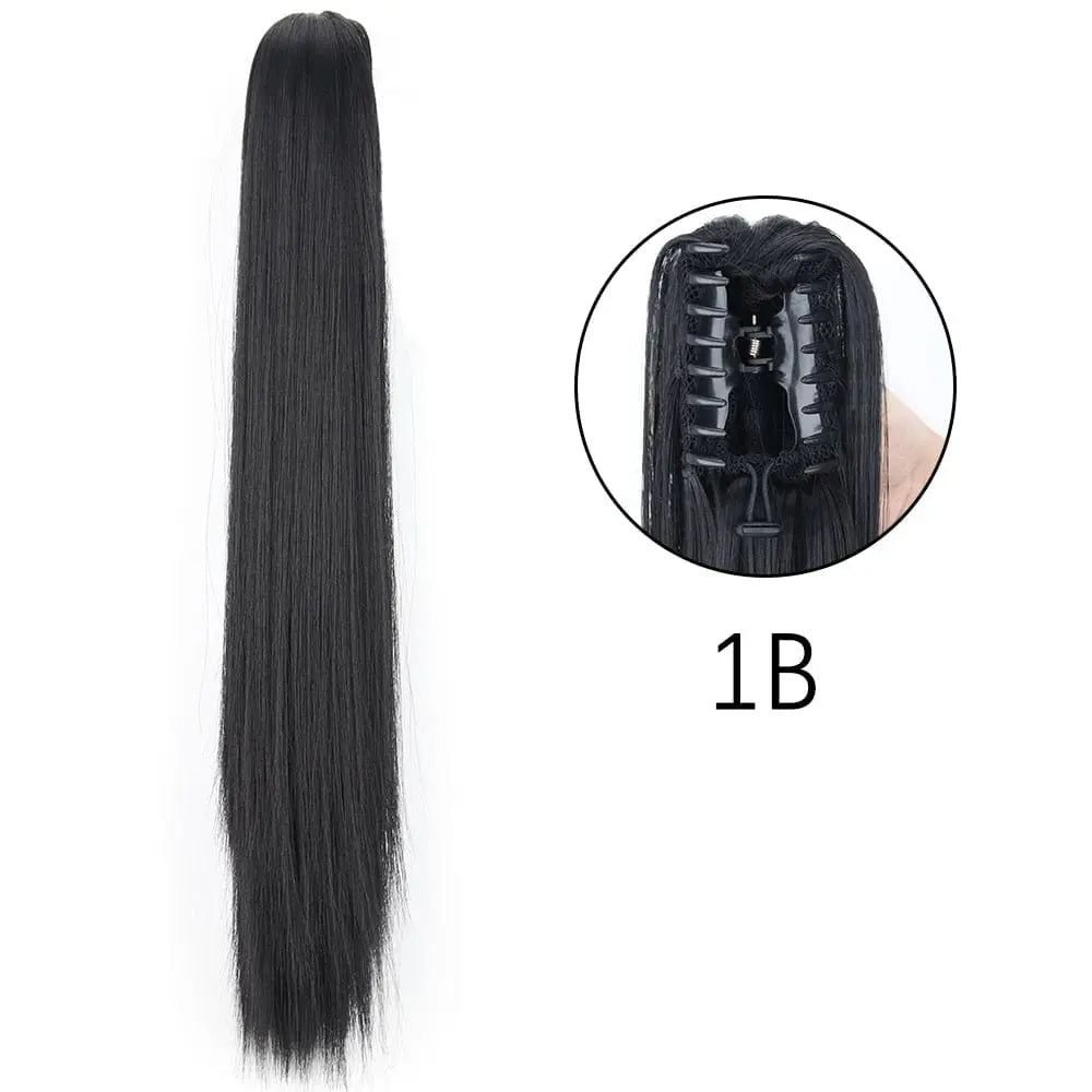 Long straight synthetic claw clip-in ponytail hair extension from Showlu Fashion Store, 24 inches, heat resistant, for women.