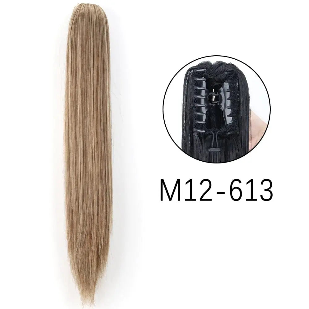 Long straight synthetic claw clip-in ponytail hair extension from Showlu Fashion Store, 24 inches, heat-resistant, for women’s daily and party wear.