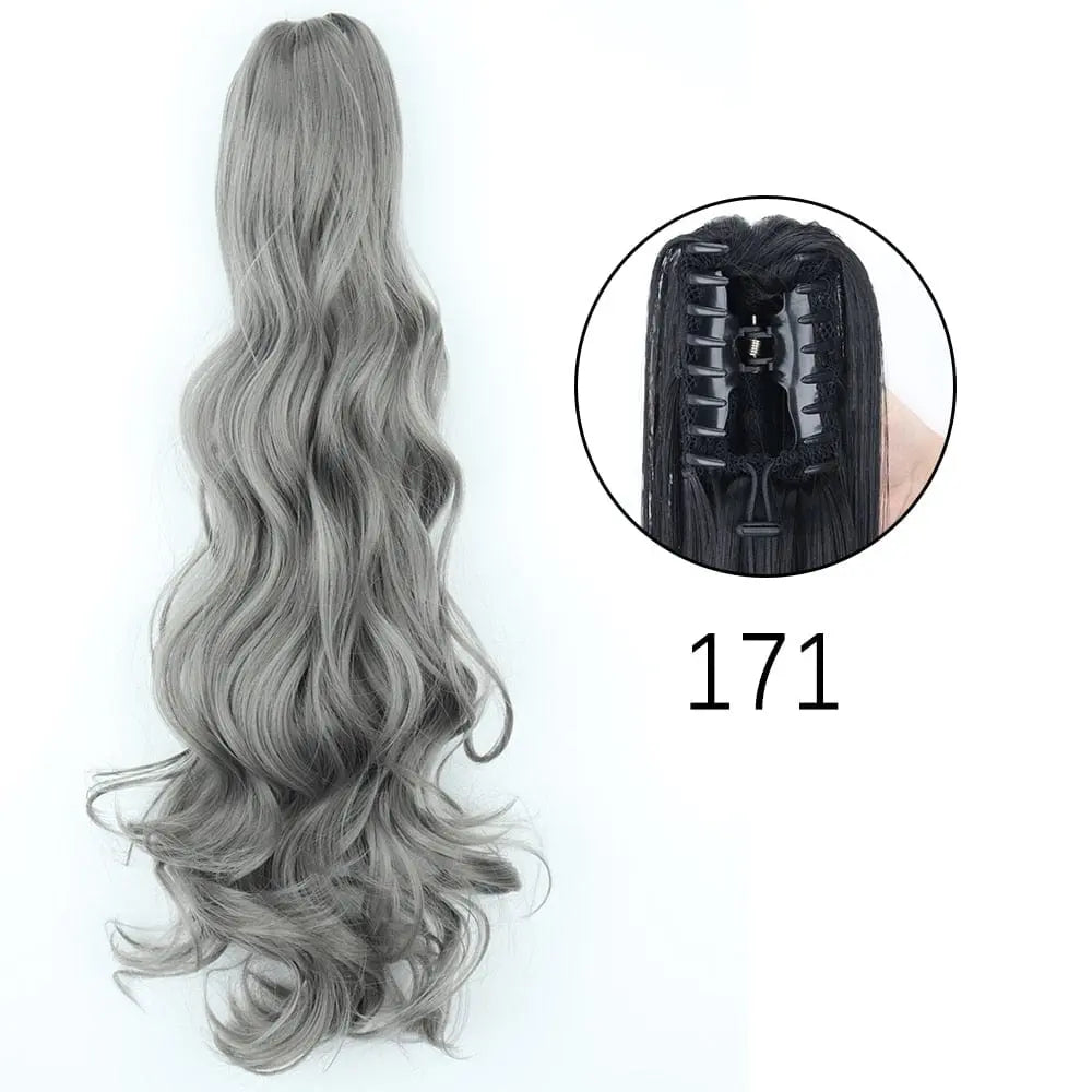 Showlu Fashion Store 24-inch straight synthetic claw clip-in ponytail hair extension, heat-resistant, for women’s daily or party wear.
