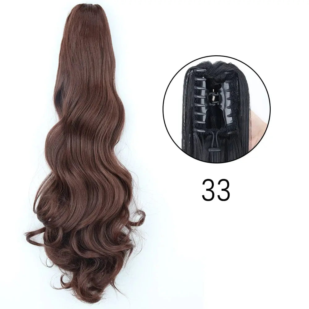 Showlu Fashion Store 24-inch synthetic straight claw clip-in ponytail hair extensions for women, heat-resistant, easy to wear.