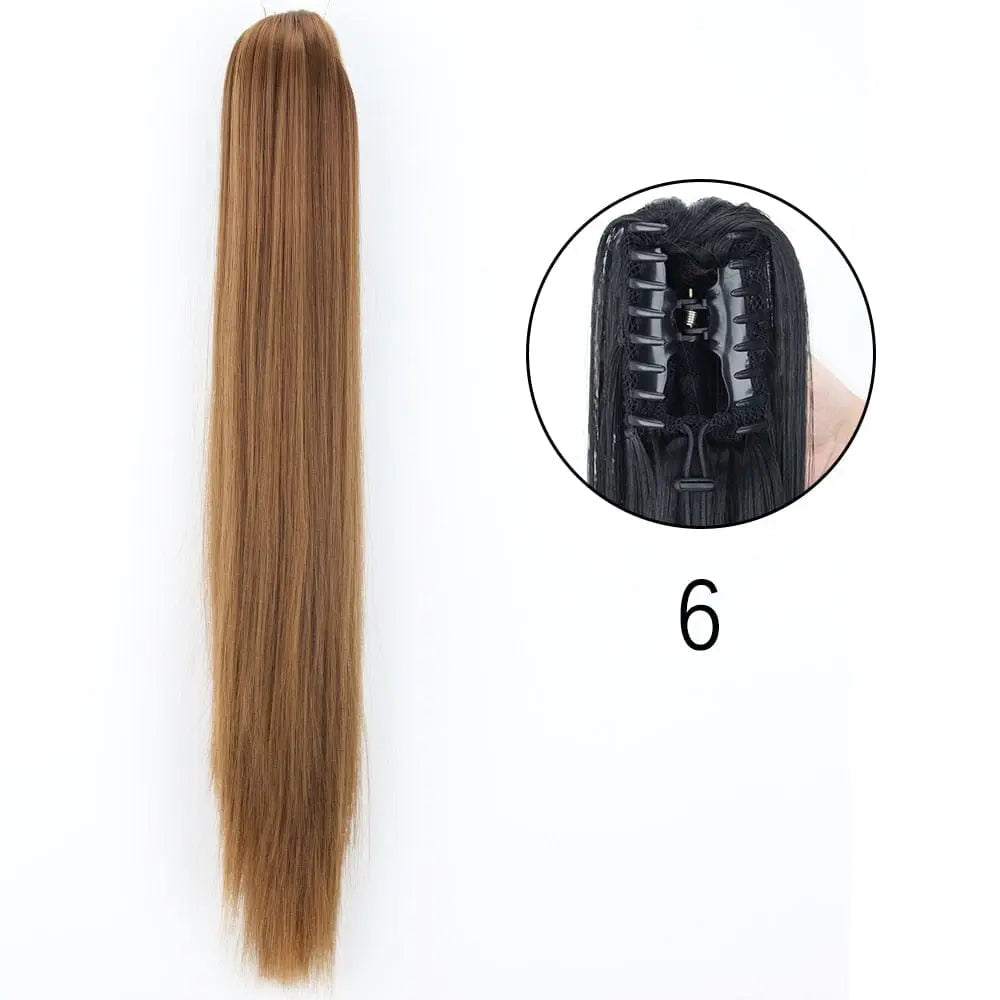 Showlu Fashion Store 24-inch straight synthetic claw clip-in ponytail hair extensions, heat-resistant, for women’s daily or party wear