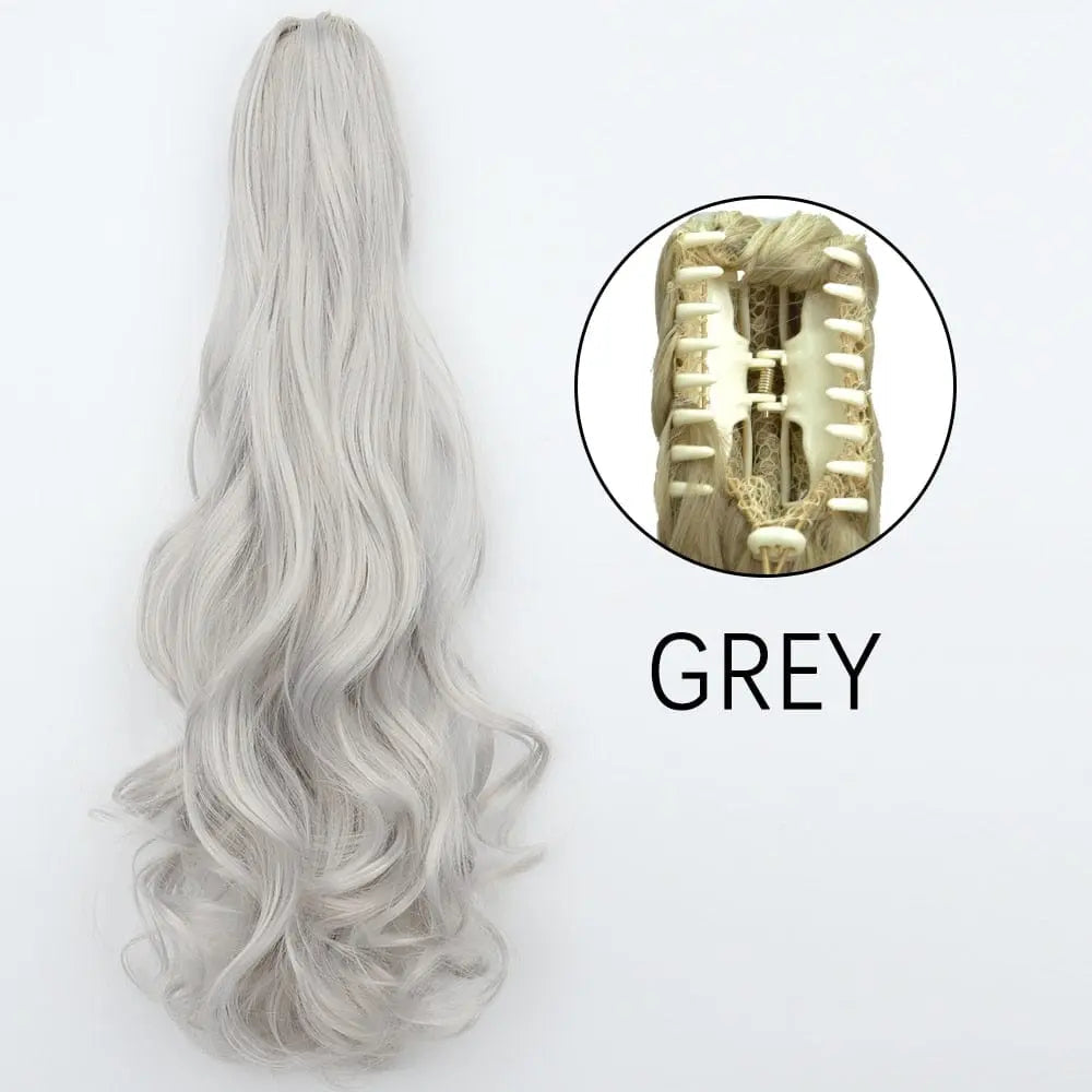 Showlu Fashion Store synthetic 24-inch long straight claw clip-in ponytail hair extensions for women, heat resistant and easy to style.