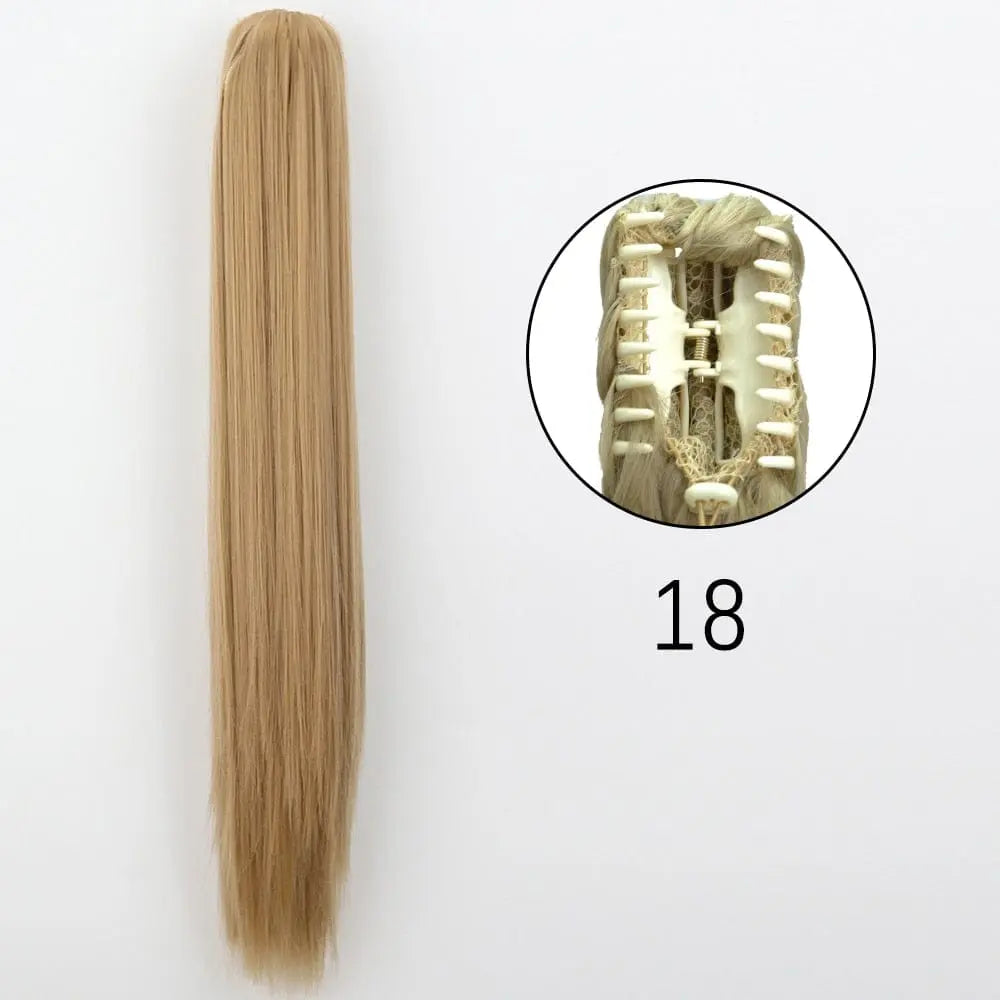 Showlu Fashion Store 24-inch straight synthetic claw clip-in ponytail hair extension, heat-resistant, for daily or party wear.