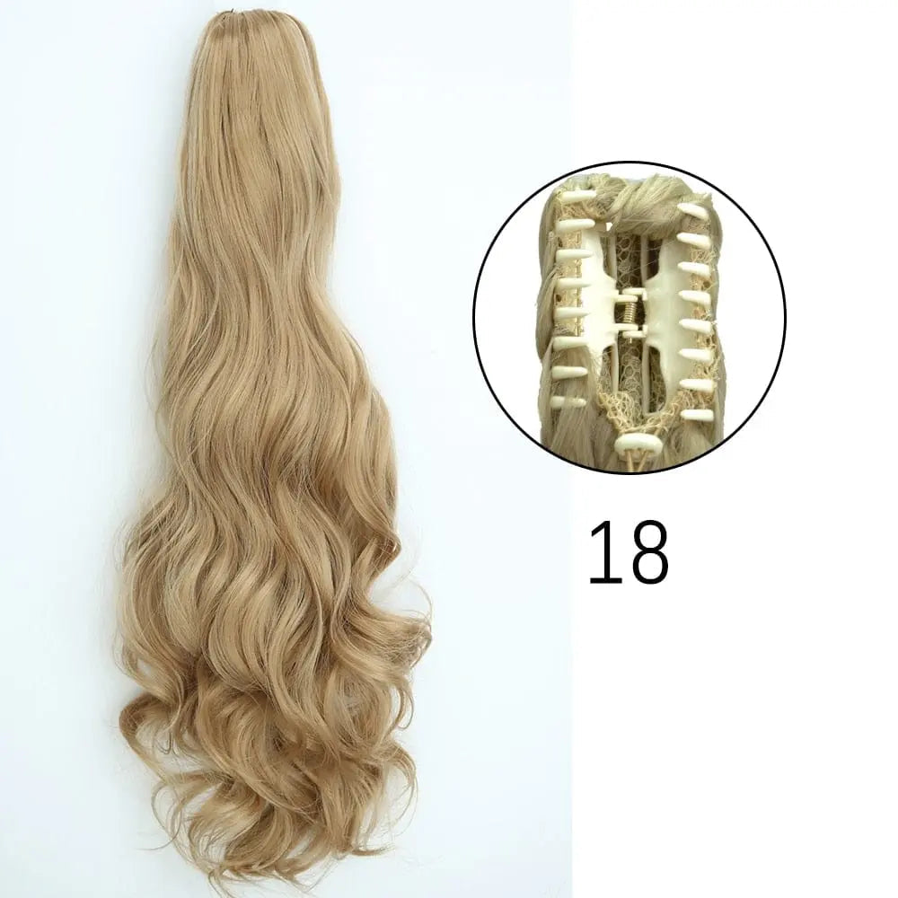 Showlu Fashion Store 24-inch long straight synthetic claw clip-in ponytail hair extensions for women, heat-resistant and easy to wear.