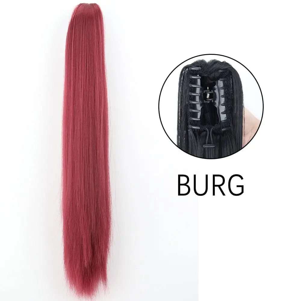 Long straight synthetic claw clip-in ponytail hair extension from Showlu Fashion Store, 24 inches, heat-resistant, for women.