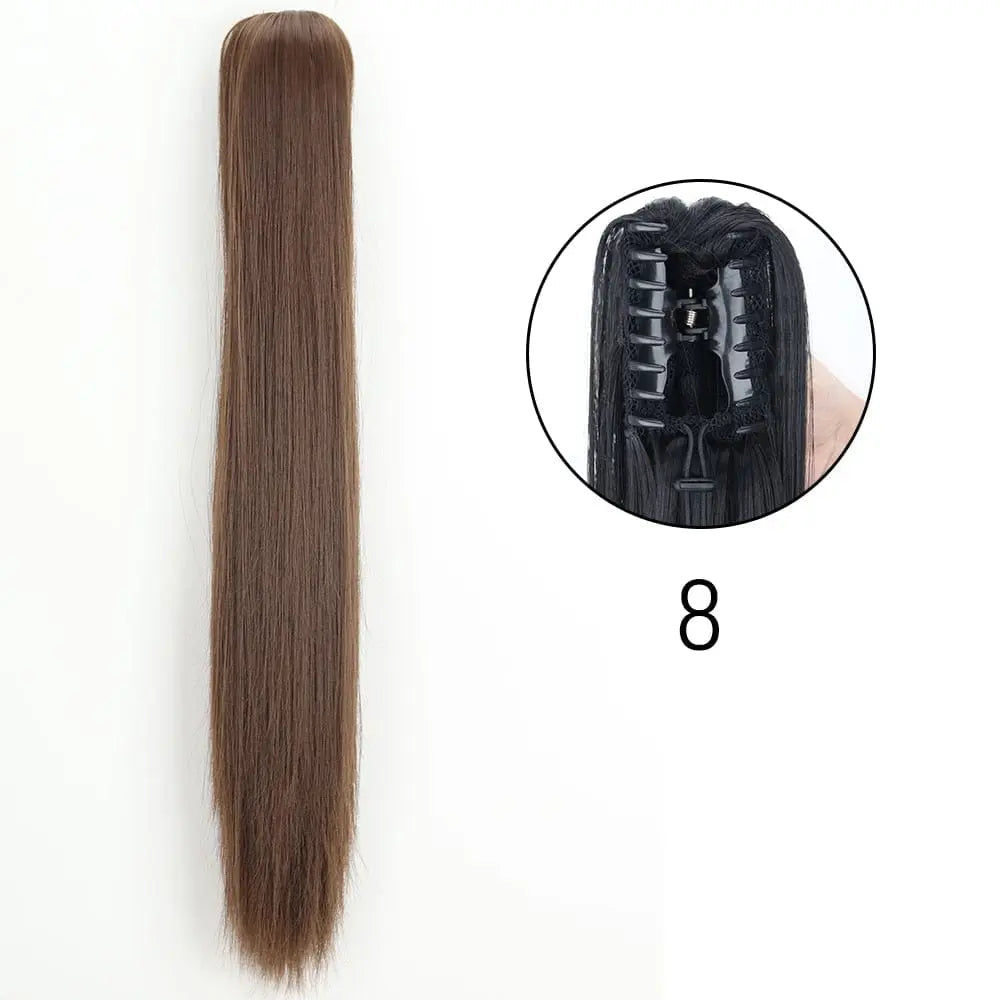 Showlu Fashion Store MERISIHAIR 24-inch long straight synthetic claw clip-in ponytail extension for women, heat-resistant and easy to wear.