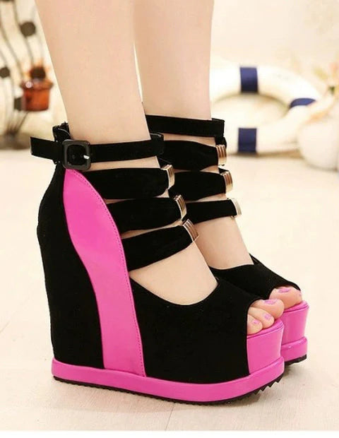 Dream Little Pepper women's platform wedge sandals with peep toe design and chunky heels, showcasing stylish SHOWLU FASHION footwear.