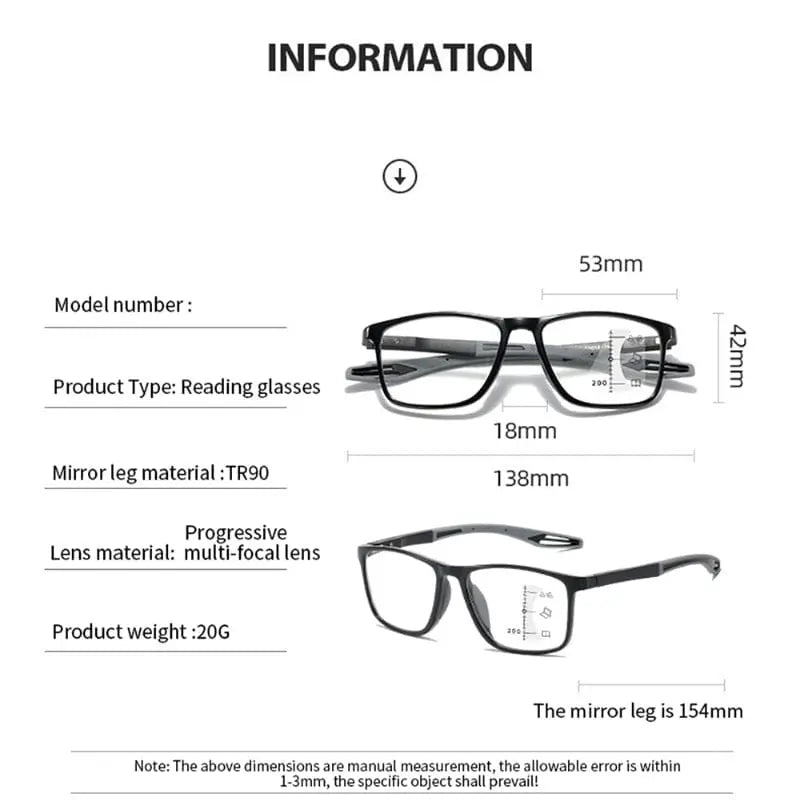 Showlu Fashion Store SUDOLE TR90 progressive multifocal reading glasses with anti-blue light for men and women, lightweight and versatile.
