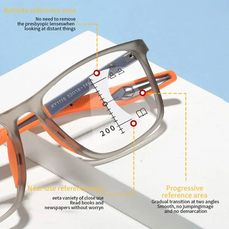 Showlu Fashion Store SUDOLE TR90 progressive multifocal reading glasses with blue light protection, lightweight sports eyewear for men and women.