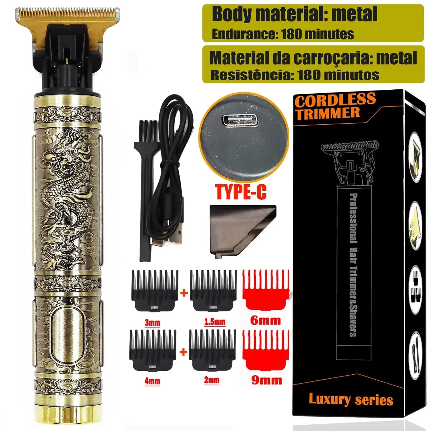 OHS Dragon Vintage T9 cordless professional hair clipper and trimmer for men with sleek design and electric cutting blades.