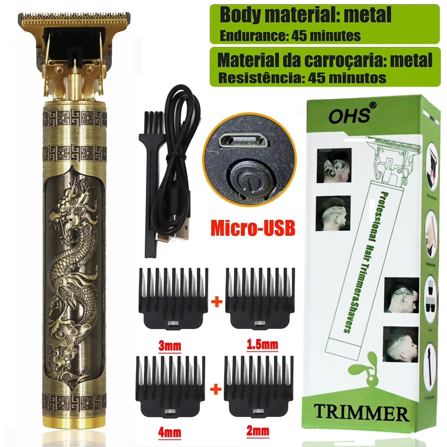 OHS Dragon Vintage T9 cordless hair clipper and trimmer for men, professional electric hair-cutting machine with ergonomic design