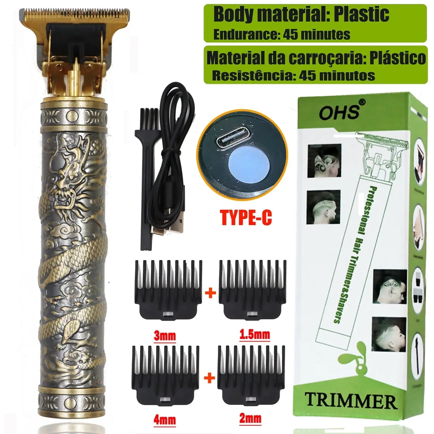 Vintage OHS Dragon T9 cordless hair clipper and trimmer for men, professional electric shaver for precise hair cutting.