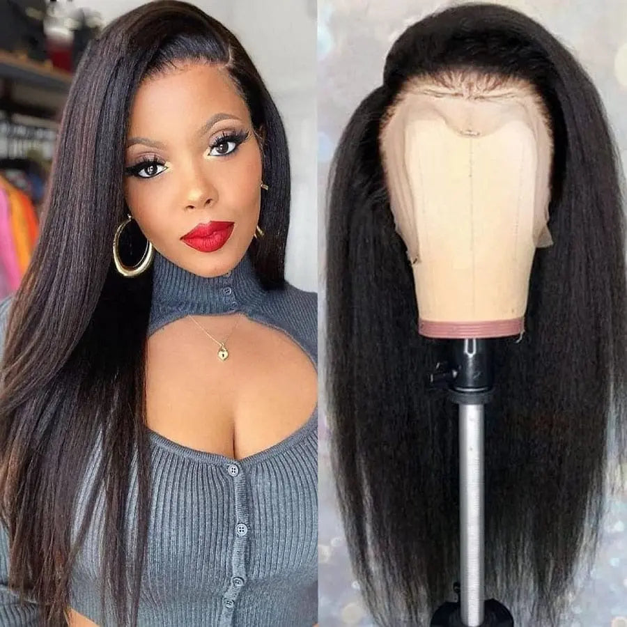 Showlu Fashion Showlu Kinky Straight 30-inch Brazilian Remy lace front wig with transparent lace frontal for women.