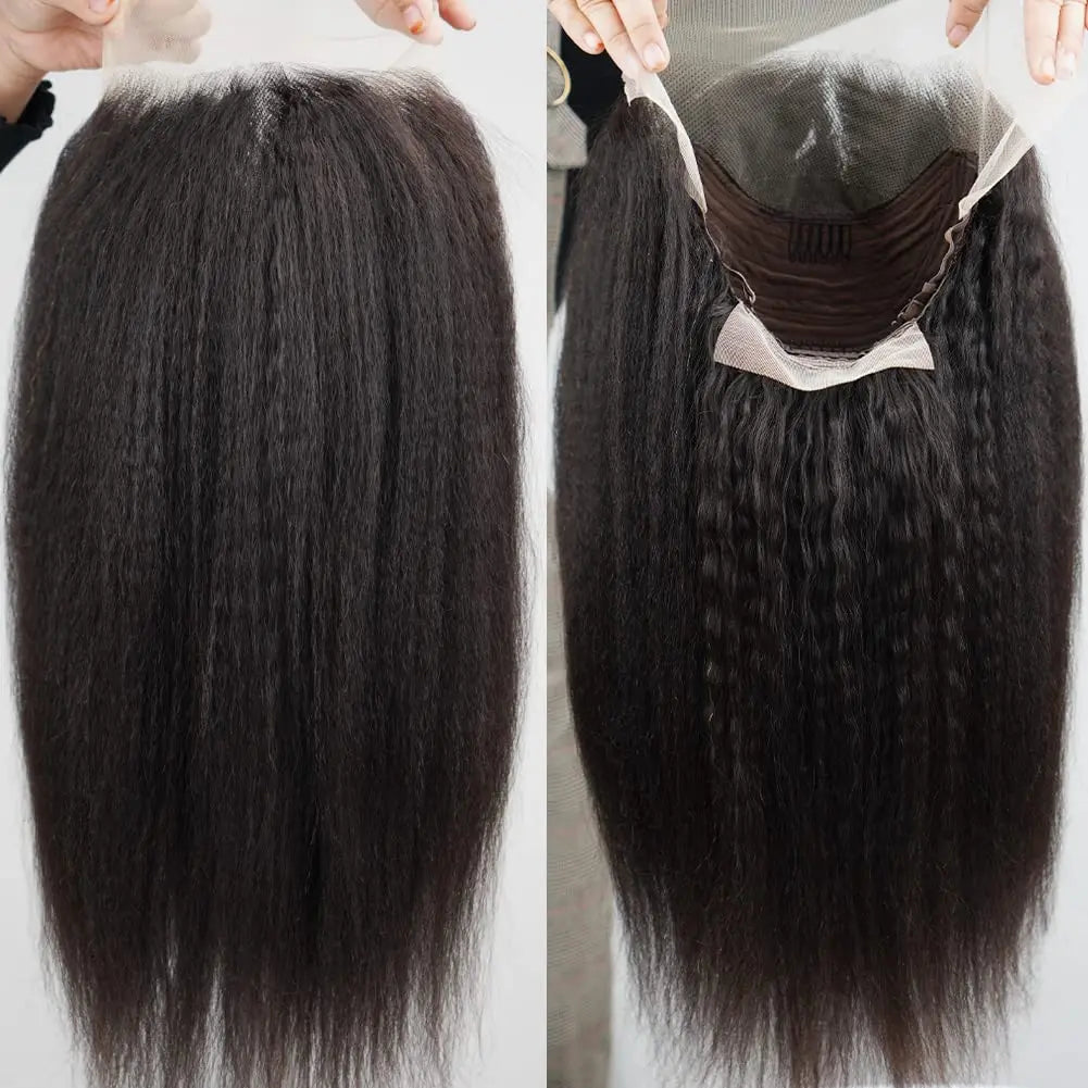 Showlu Fashion Showlu Kinky Straight Lace Front Wig, 30-inch Brazilian Remy human hair with transparent lace frontal.