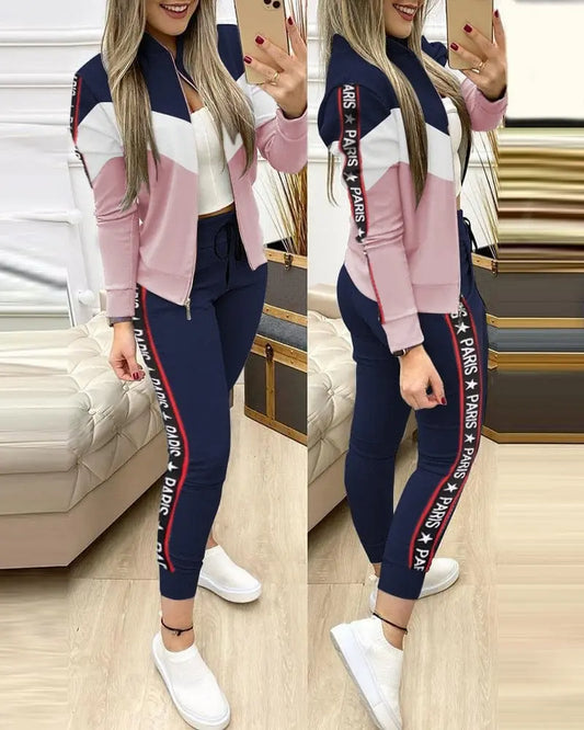 Showlu Fashion Store 0 Blue / S Trend Leopard 2 Two Piece Set Women Outfits Activewear Zipper Top Leggings Women Matching Set Tracksuit Female Outfits for Women