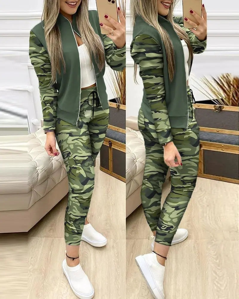 Noworry women's leopard two-piece tracksuit with zipper top and leggings, stylish activewear for women by Showlu Fashion Store