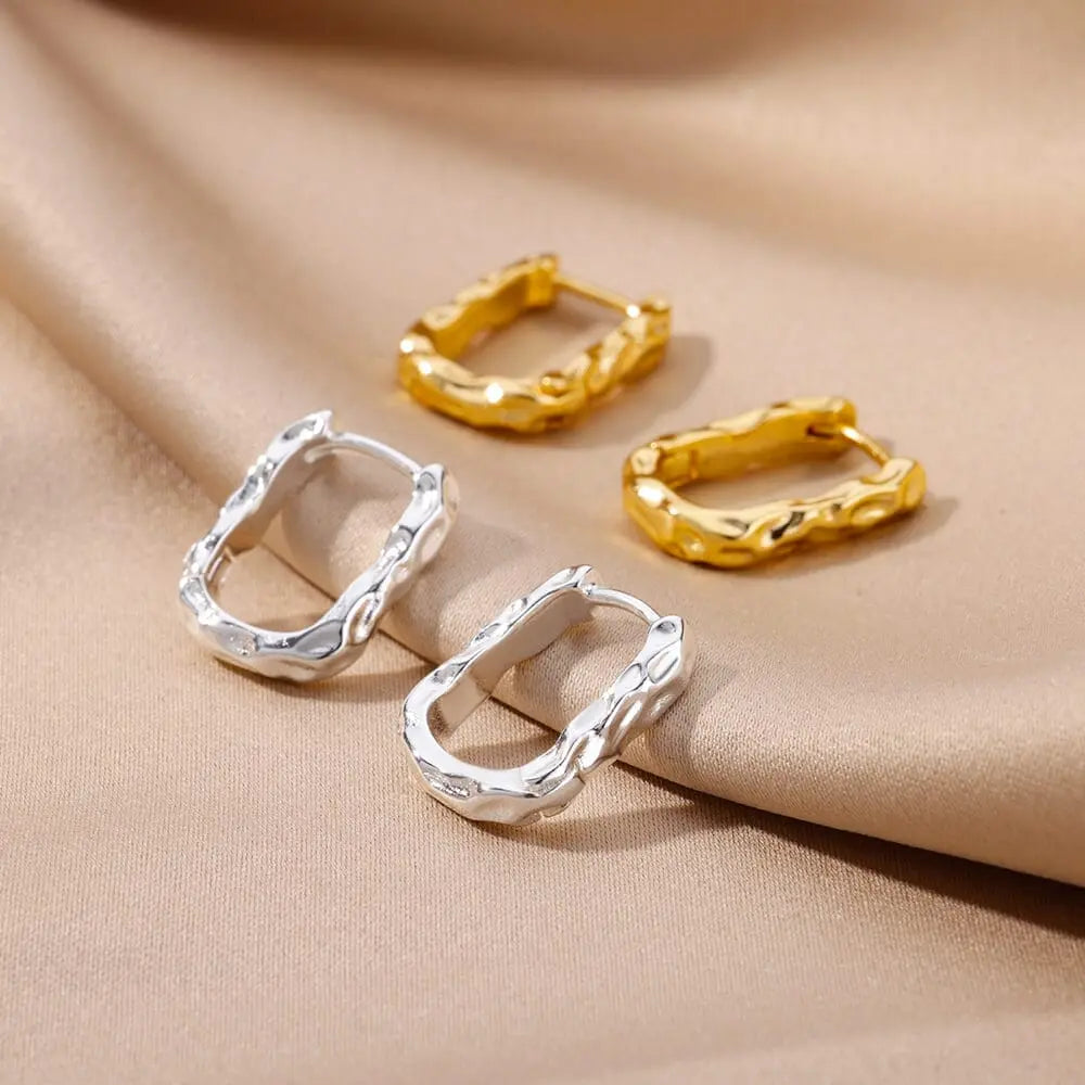 U-shaped square hoop earrings for women, luxury stainless steel jewelry with a modern, trendy design for elegant style.