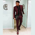 Men's burgundy slim fit 2-piece suit with cotton blazer and trousers, stylish business attire from SHOWLU FASHION STORE
