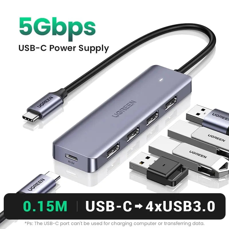 Showlu Fashion Store 0 China / USB-C 15cm UGREEN USB C Hub 4 Ports USB Type C to USB 3.0 Hub Splitter Adapter for MacBook Pro iPad Pro Samsung Galaxy Note 10 S10 USB Hub