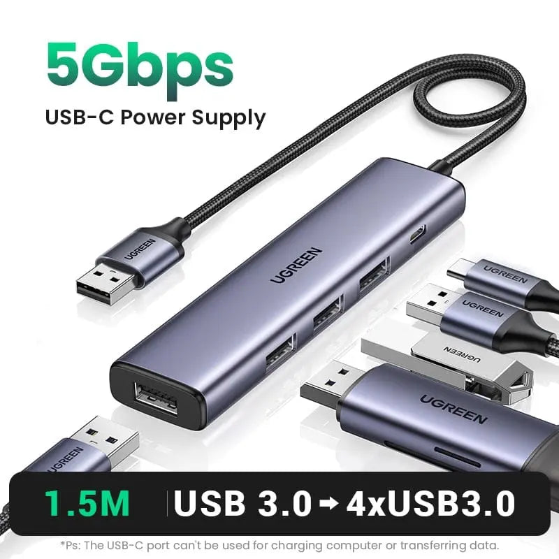 UGREEN USB C Hub with 4 USB 3.0 ports and Type C splitter adapter, compatible with MacBook Pro, iPad Pro, and Samsung Galaxy devices
