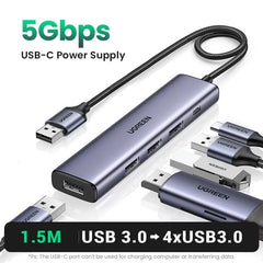 Showlu Fashion Store 0 China / USB3.0 Metal 1.5M UGREEN USB C Hub 4 Ports USB Type C to USB 3.0 Hub Splitter Adapter for MacBook Pro iPad Pro Samsung Galaxy Note 10 S10 USB Hub