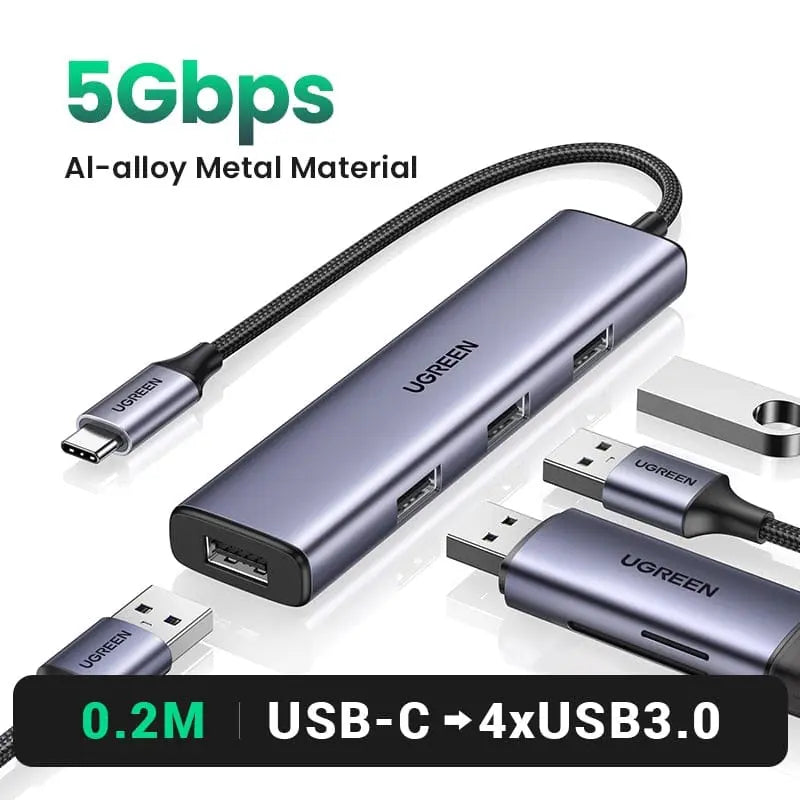 UGREEN USB C Hub with four USB 3.0 ports, Type C splitter adapter, compatible with MacBook Pro, iPad Pro, Galaxy Note 10, and S10