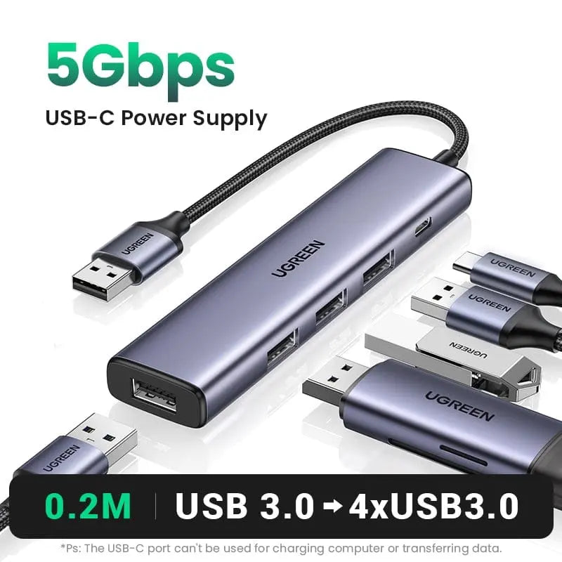 UGREEN USB C Hub with four USB 3.0 ports, Type C splitter adapter for MacBook Pro, iPad Pro, Samsung Galaxy Note 10, and S10.