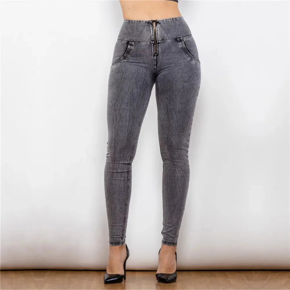Light blue high waist push-up skinny denim jeans from Shascullfites Melody collection, showing the fitted front and back details.