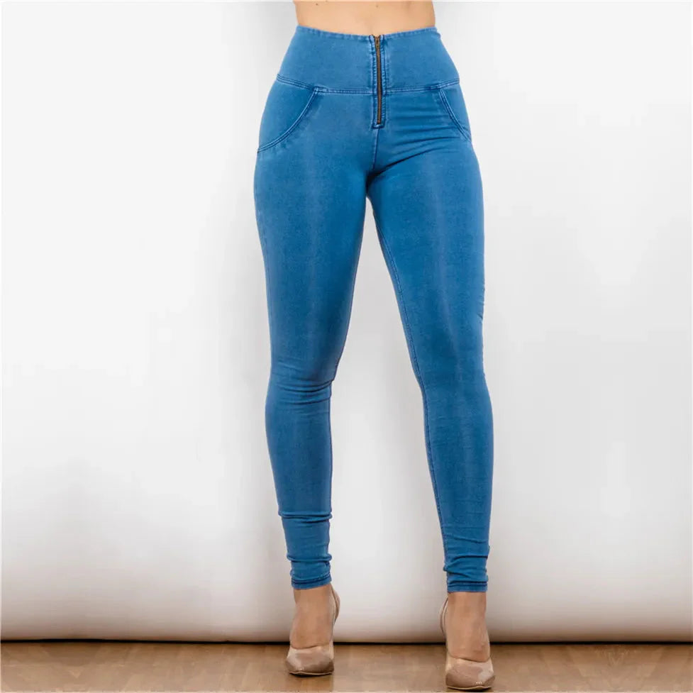 Light blue Shascullfites Melody high waist push-up skinny denim jeans from SHOWLU FASHION STORE, showcasing fit and stylish design.