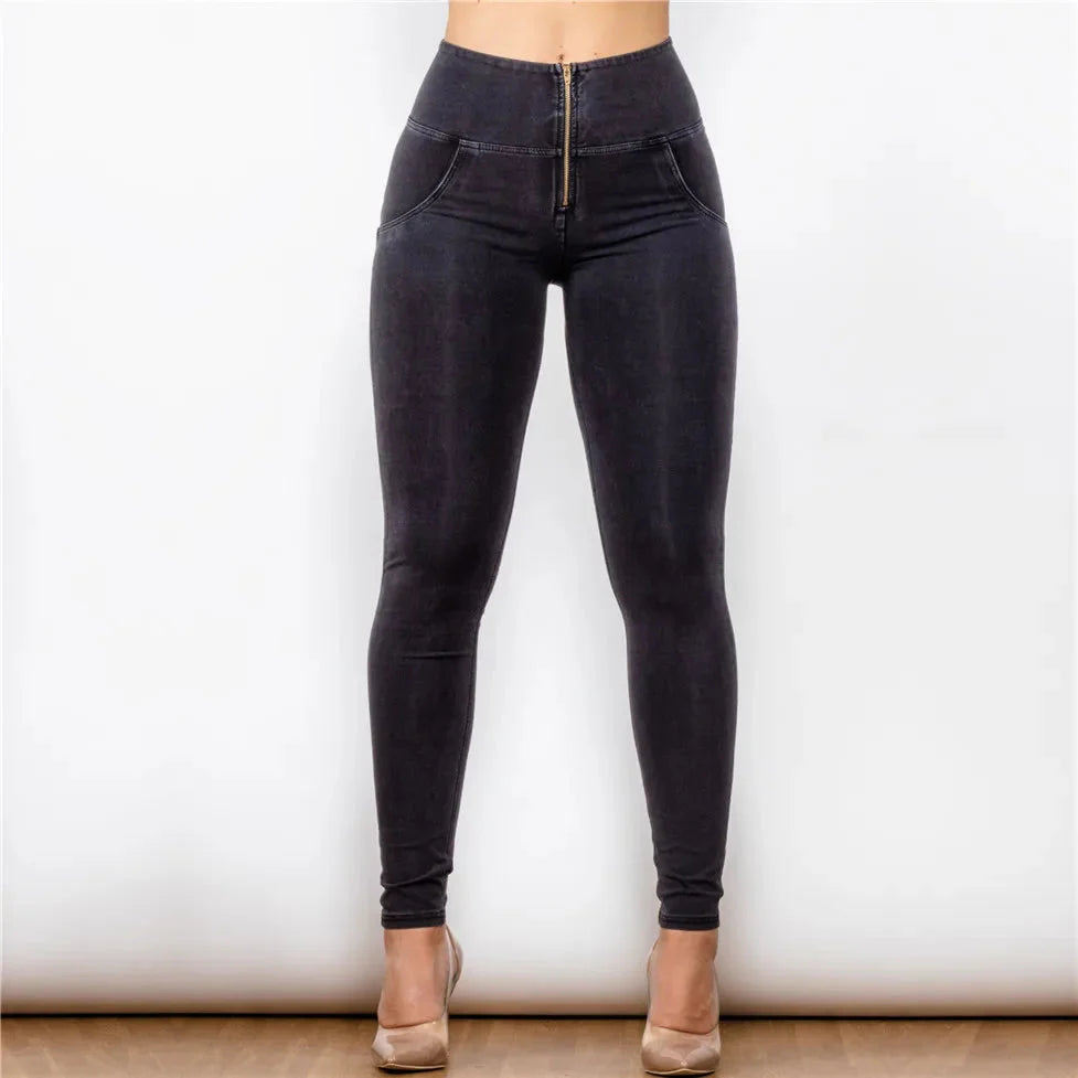 Light blue Shascullfites Melody high waist push-up skinny denim jeans by SHOWLU FASHION STORE, showing fit and stylish design.