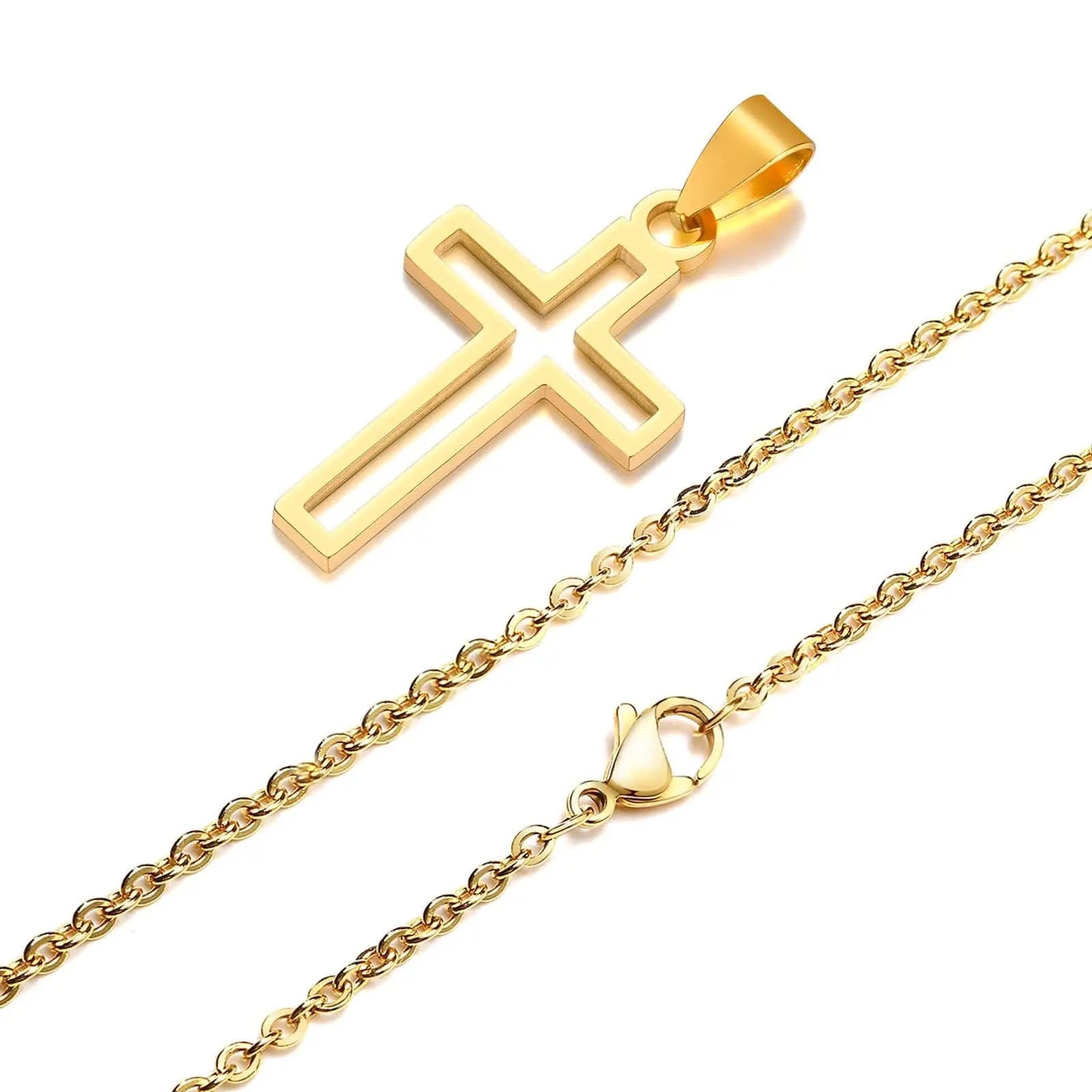 Stainless steel Vnox hollow cross necklace with cutout pendant and 24-inch chain, suitable for men and women, religious jewelry.