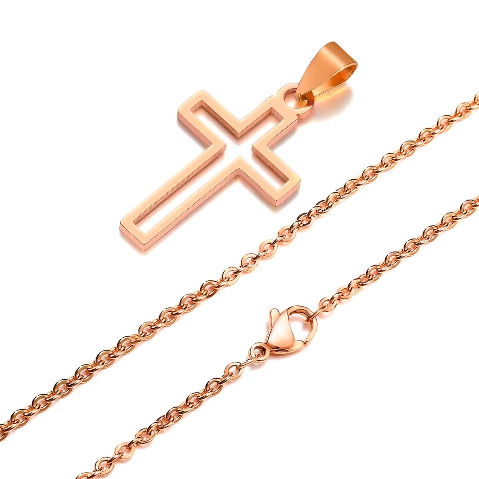 Vnox stainless steel hollow cross necklace with cutout pendant and 24-inch chain, suitable for men and women, religious faith jewelry