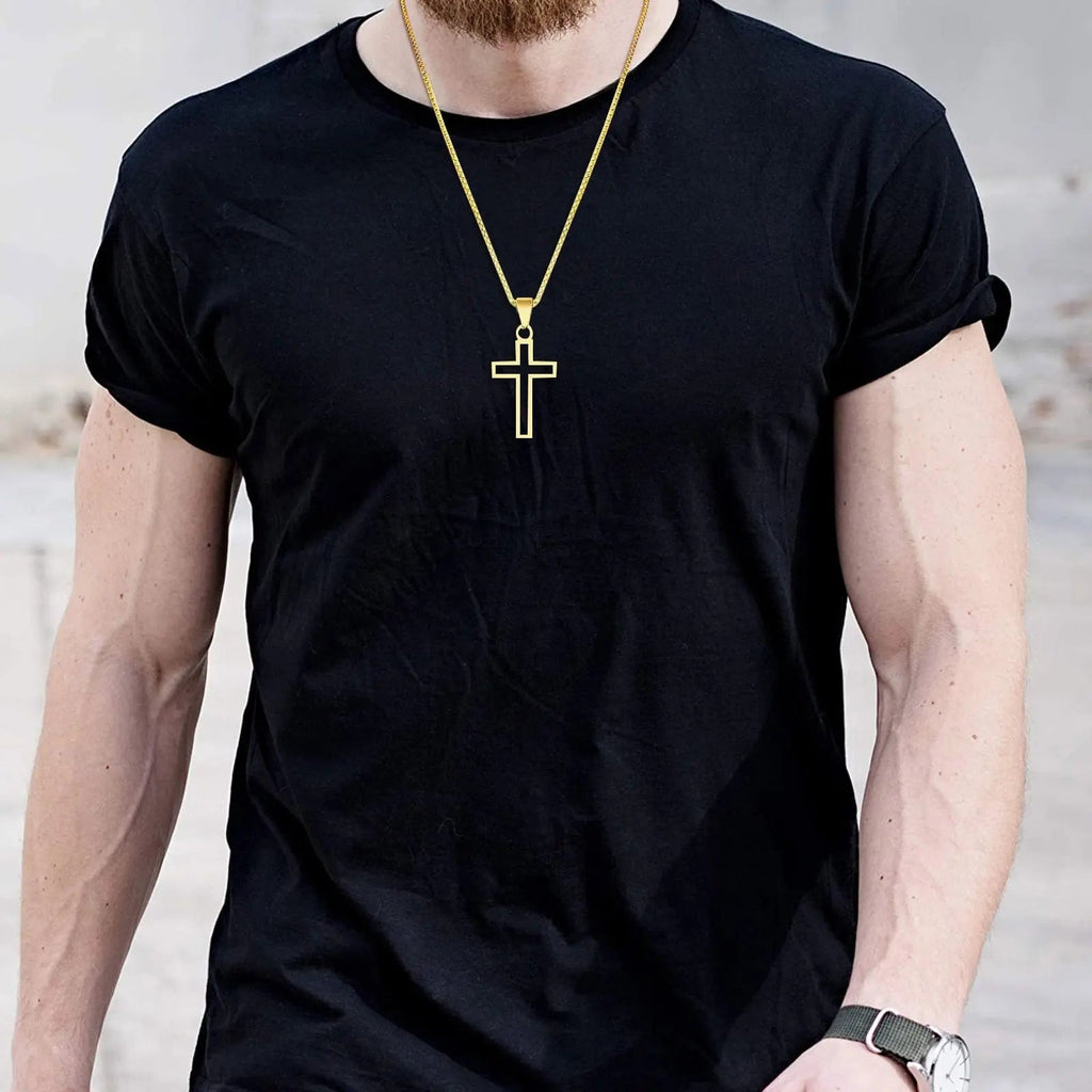 Vnox stainless steel hollow cross necklace with cutout pendant and 24-inch chain, suitable for men and women, religious faith jewelry.