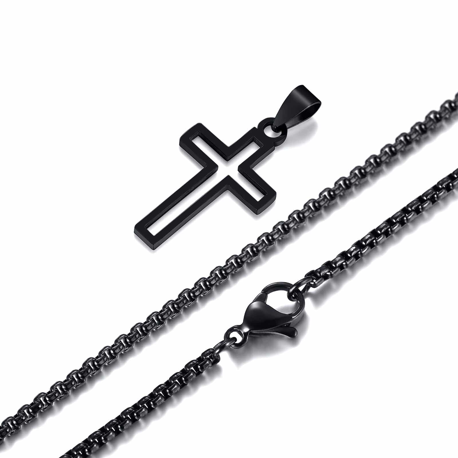 Vnox stainless steel hollow cross necklace with 24-inch chain, featuring a cutout religious cross pendant for men and women.