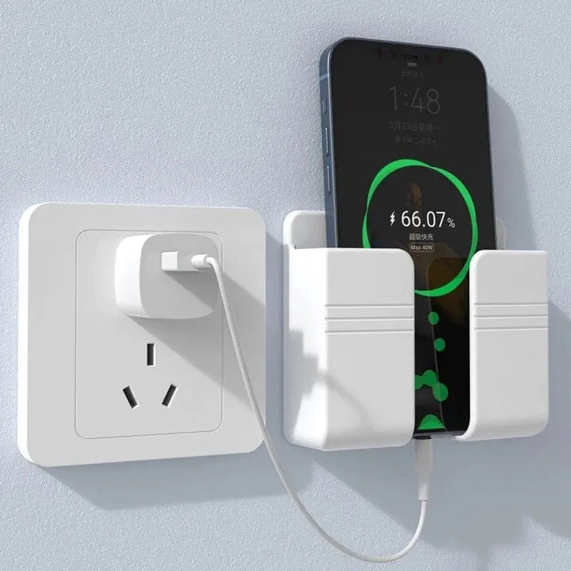Wall-mounted Showlu mobile phone holder with punch-free design, ideal for charging and hands-free use in modern home or office.
