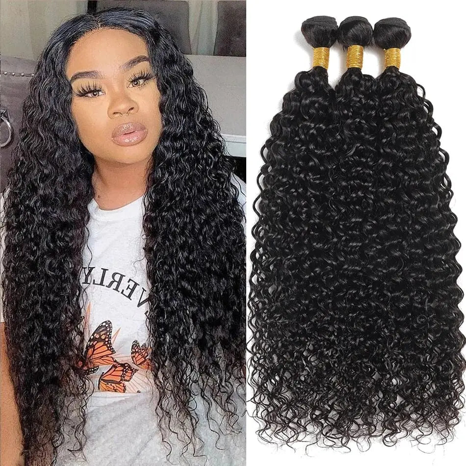 Showlu Store 12A Brazilian virgin human hair water wave bundles, deep kinky curly weave, natural 100g extensions.