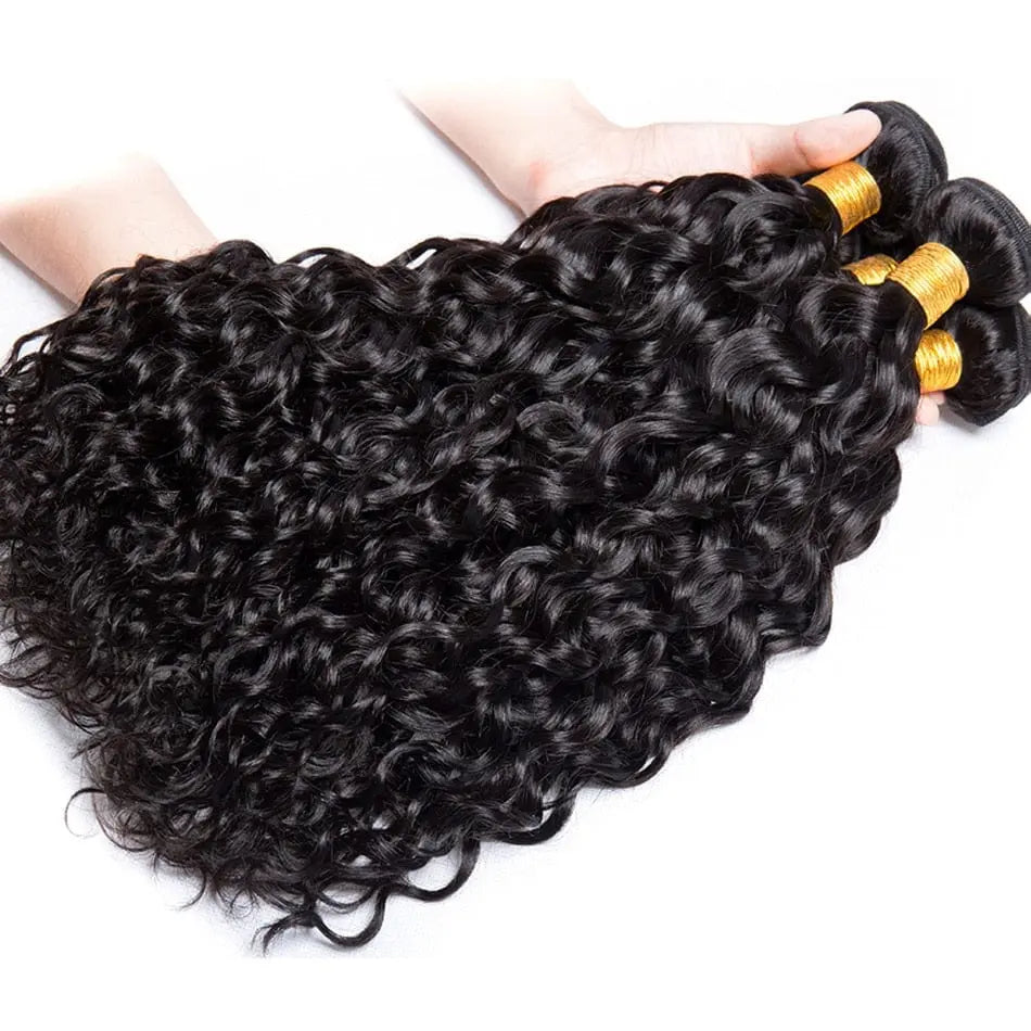 Showlu Store Water Wave Brazilian Virgin Human Hair Weave bundles, deep kinky curly 12A Brazilian hair extensions, natural texture